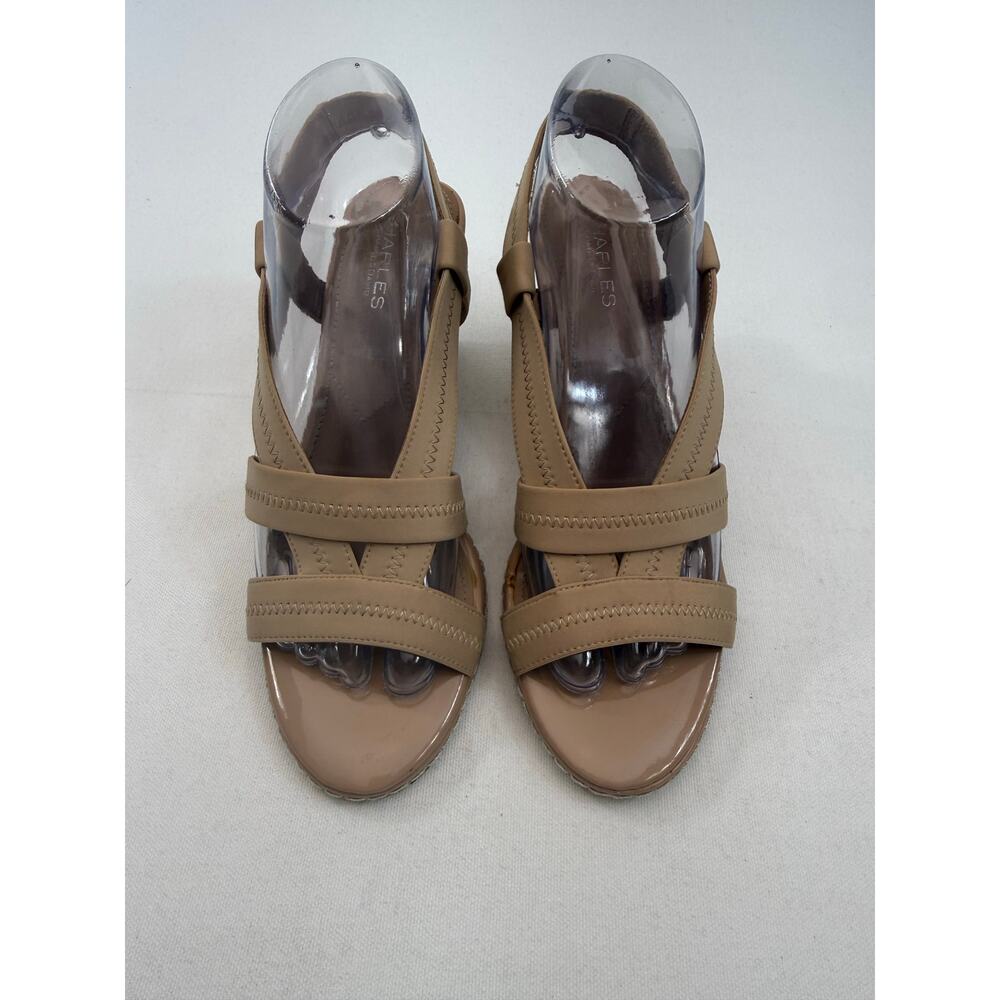 Charles by‎ Charles David Nude Stretch Strappy Cork Wedge Sandals Size 9